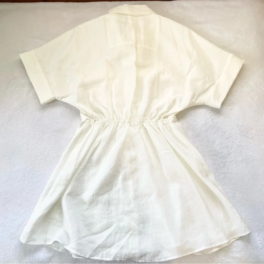 Zara • NWT Ivory Short Sleeve Button Up A-Line Shirt Dress